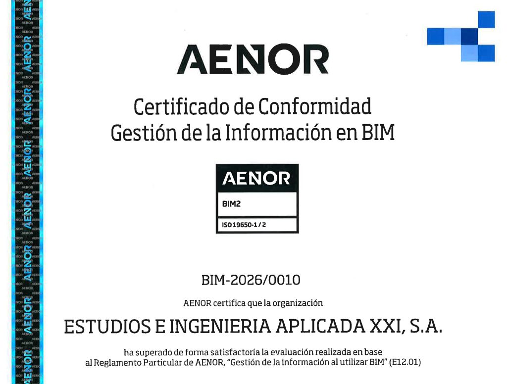 EIA21 obtiene la certificación BIM ISO 19650 de AENOR
